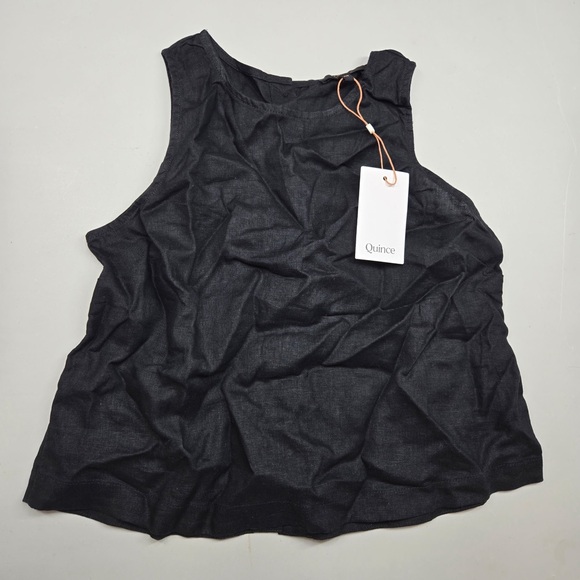 NWT QUINCE 100% European Linen Cropped Tank XS Black 5122 - Picture 3 of 9
